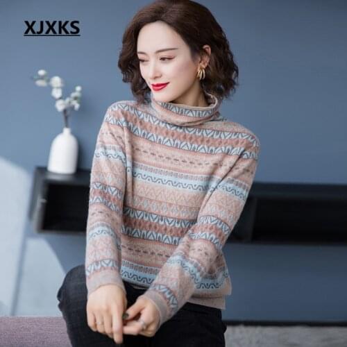XJXKS 2020 autumn winter new high elasticity comfortable cashmere knitted sweater women pullover warm women turtleneck sweater