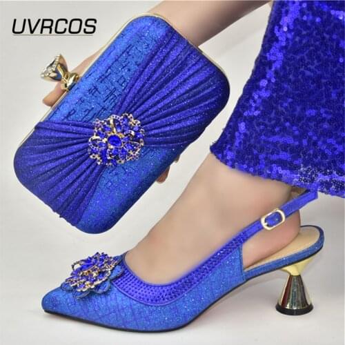 New Arrival Italian Design Nigerian Fashion Colorful Crystal Decoration Style Women Shoes And Bag Set With Streamer Modeling