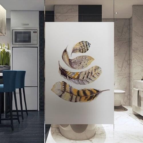 Custom Size Window Film Decorative Colored feathers Home Frosted Opaque Static Privacy Balcony Bathroom Decals Glass Sticker