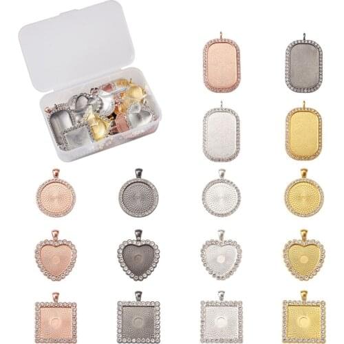 1 Box Cabochon Settings Alloy Rhinestone Pendants with Glass Cover Mixed Shapes Jewelry Accessories Blank Cameo Base Trays Bezel