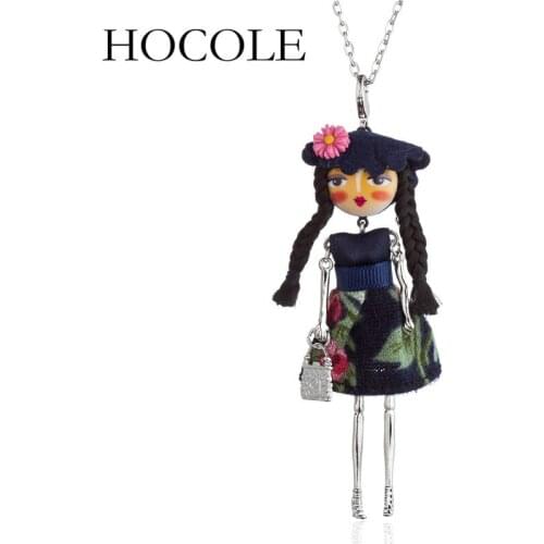 HOCOLE 2018 new women doll lovely long necklaces & pendant hot dress baby girls maxi necklace brand fashion statement jewelry