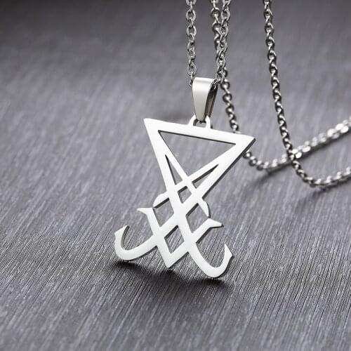Silver color Sigil Of Lucifer Pendant Satanic Symbol Stainless Steel Men Necklace Seal Of Satan Necklace Emblem Amulet Jewelry