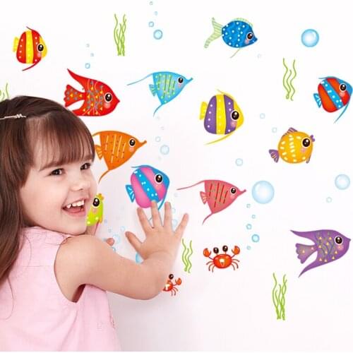 [SHIJUEHEZI] Seabed Fish Wall Stickers Vinyl DIY Cartoon Children Wall Decals for Kids Rooms Kindergarten Bathroom Decoration