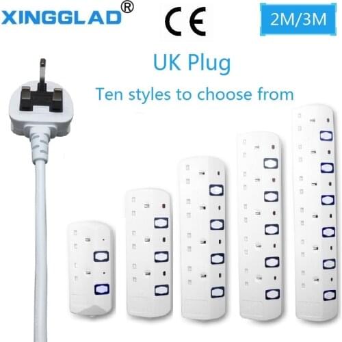 UK 3 Pins Plug Power Strip Socket 2/3/4/5/6 Way Individual Switch Fused Extension Cord Outlet Surge Protector 13A 250V Household