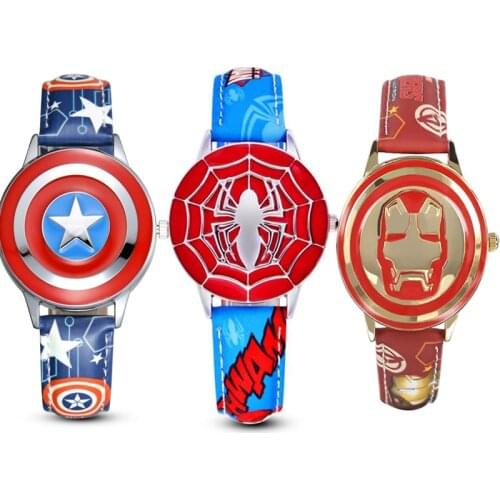 Disney Marvel spiderman superheroes Captain America iron man kids watch waterproof Leather Quartz Flip Watches Clock toy gifts