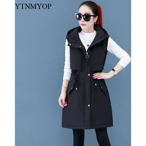 YTNMYOP Autumn Winter Warm Vest Plus Size 4XL Long Waistcoat Slim Fashion Sleeveless Jacket Coat Drawstring Vests Parkas Hooded