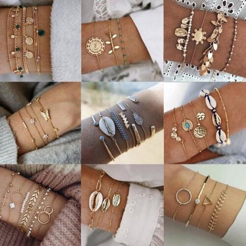 6Pcs/Set Womens Tassel Bracelets Bohemian Style Beads Hand Chain Charm Bracelet Set Leaves Geometric Bracelet Jewelry Gifts