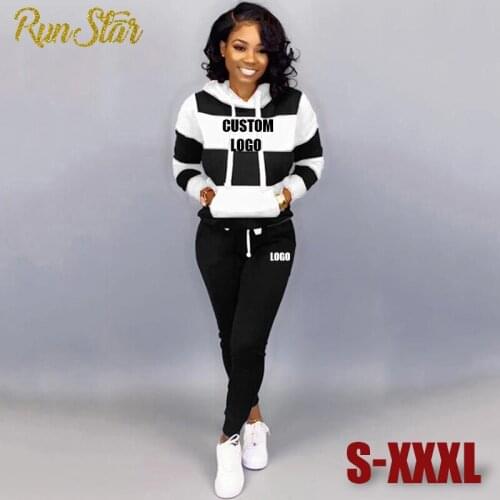 2021 Custom Logo Women Tracksuit Autumn Winter Casual Two Piece Set Female Hoodies and Pants Outfits Womens Sets Clothing