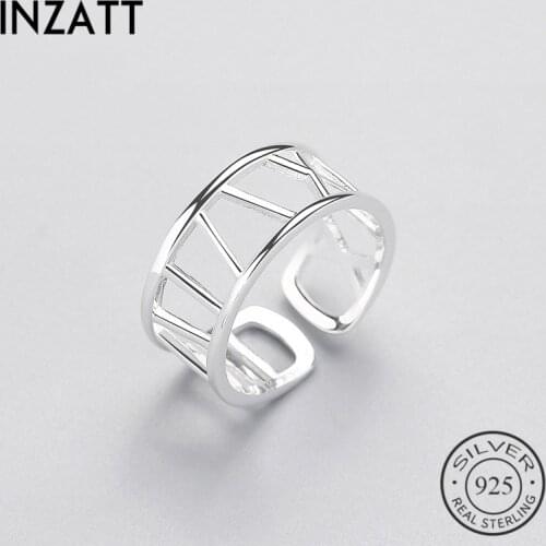 INZATT Minimalist Hollow Glossy Geometric Ring Real 925 Sterling Silver For Women Birthday Party Fine Jewelry Fashion Gifts