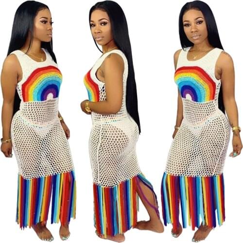 Ladies beach dress 2020 summer fashion sexy mesh print perspective wear swimsuit beach dress bikini cover up dress boho dress