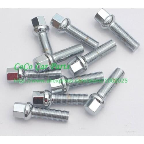 10pcs 12x1.5 M12x1.5 60MM Shank Length Chrome Ball Seat Wheel Lug Bolts