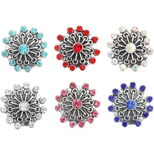 10pcs/lot New Snap Jewelry Rhinestone Flower Buttons Fit 18mm DIY Snap Bracelets & Bangles For Women