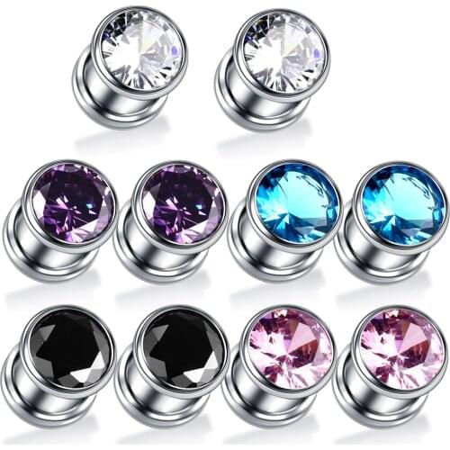 2Pcs Stainless Steel Ear Tunnel Plug Zircon Piercing Ear Gauge for Women Man Body Jewelry Ear Stretcher Expandar Plug and Tunnel