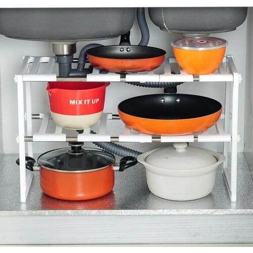 2-Tier Multi-Functional Under Sink Expandable Shelf Storage Organizer Adjustable Stainless Steel Kitchen Sink Rack Home Shelf