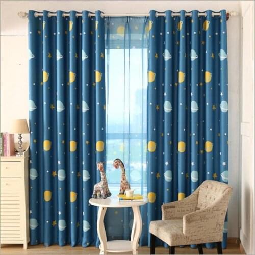 2017 Blue Starry sky Child Bedroom Window Curtain Tulle Sheer Curtain Cartoon Children Kids Window Curtains