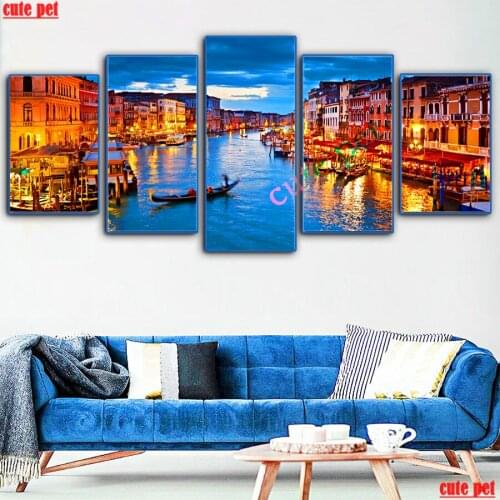 5PCS Diamond Painting Full Square round Diamond Mosaic Venice Water City 5D Cross Stitch DIY Diamond Embroidery Rhinestone Decor