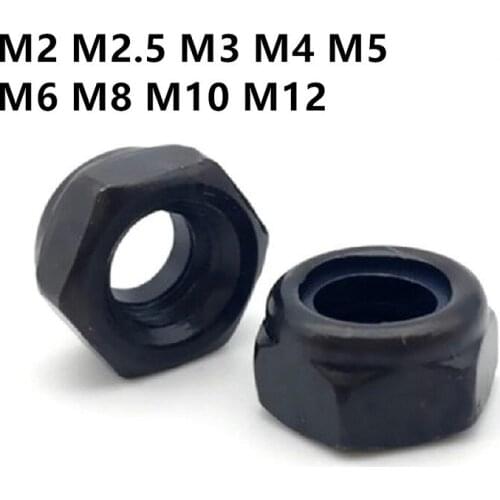 500PCS M2 M2.5 M3 M4 M5 M6 M8 M10 M12 DIN985 GB889.2 Black 304 stainless steel Nylon Self-locking Hex Nuts Locknut Slip Lock Nut