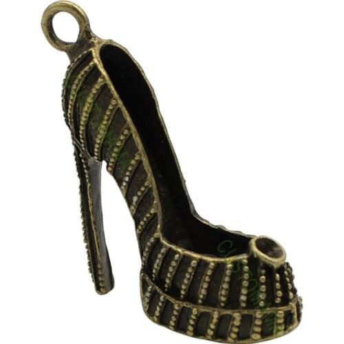 6pcs-Antique Bronze Large 3D High Heel Shoe Charms Pendant 42x34x12mm