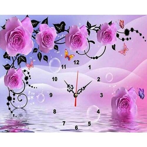DIY 5D Diamond Mosaic Diamond Painting Cross Stitch Flower River Clock Diamonds Embroidery round Drill Home Decoration
