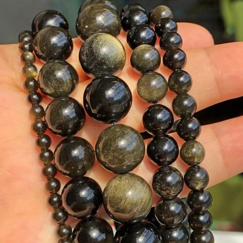 AAA Natural Gold Obsidian Stone Bead Round Loose Spacer Beads For Jewelry Making Woman DIY Bracelets Necklace Accessories 15"