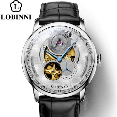 LOBINNI automatic mechanical watch часы мужские men wrist watches montre homme leather stainless steel strap luxury wristwatch