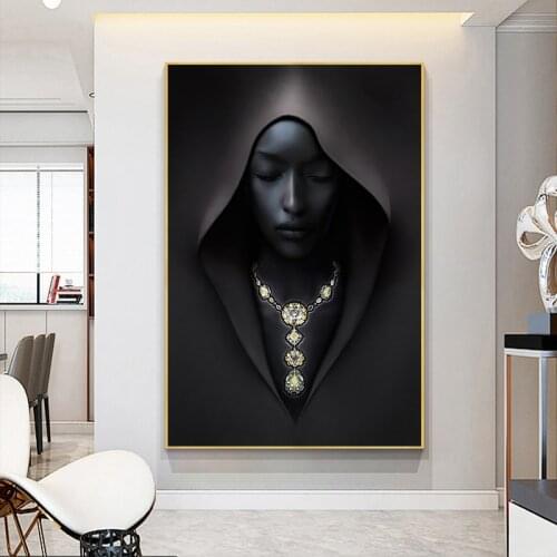 Black Women with Jewelry Art Canvas Painting Cuadros Female Portrait Wall Art Poster Print Decorative Pictures Living Room Decor