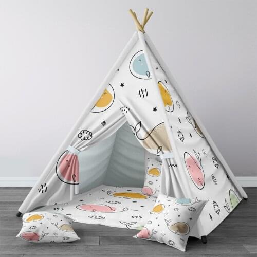 Play Tent for Kids Wigwam Portable Indoor Playground Tents Children Bedrooms Beige Whales Model 1413