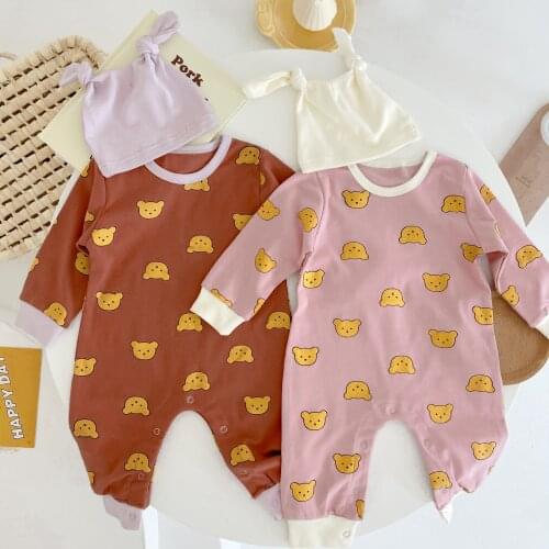 8586 Baby One Piece Clothes Cartoon Bear Bodysuit Autumn 2021 Korean Cotton Long Sleeve Newborn Boys Girls Climbing Suit Onesies