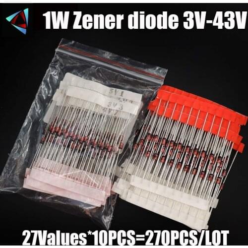 1W Zener diode 3V-43V 27valuesX10pcs=270pcs, IN4727-IN4755 Electronic Components Package,Zener diode Assorted Kit