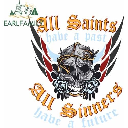 EARLFAMILY 13cm x 10.7cm for Saints & Sinnersl Skull Car Stickers and Decals Motorcycle Club Trunk Door Personality Car Wrap