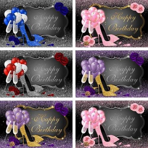 Avezano Photography Backdrops Happy Birthday Party High Heels Balloon Glitter Background Photo Studio Photophone Photozone Decor