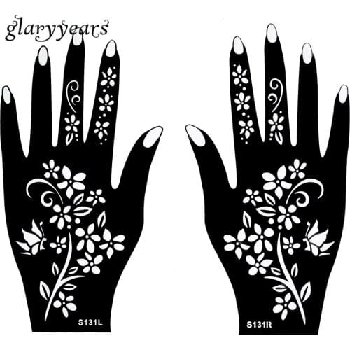 Hot 1 Pair Indian Henna Tattoo Stencil Flower Pattern Design Colored Henna Paste Drawing for Women Body Hands Art 20 * 11cm S131