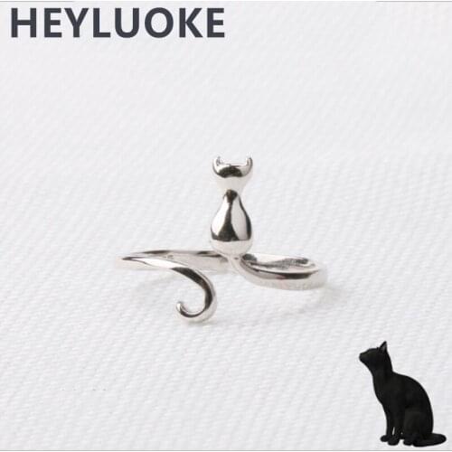HEYLUOKE Lovely Cat Animal Long Tail Open Ring for Women Girl Party Christmas Jewelry Pet Lover Gift Charm