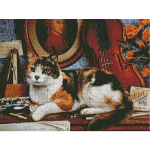 Cat and Musician, Cat Cotton Cross Stitch kits ,200x300stitch,Cotton vivid Cat sampler DIY cotton Cross Stitch Kits