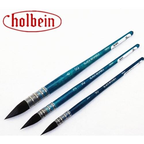 Holbein SQ Watercolor Paint Brush Blue Saulrrel Hair and Nylon Classic Wooden Penholder Japan