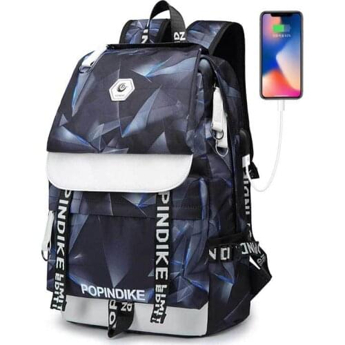 Canvas Backpack Mens USB Computer Backpack Outdoor Travel Bag College Style Junior High School Schoolbag