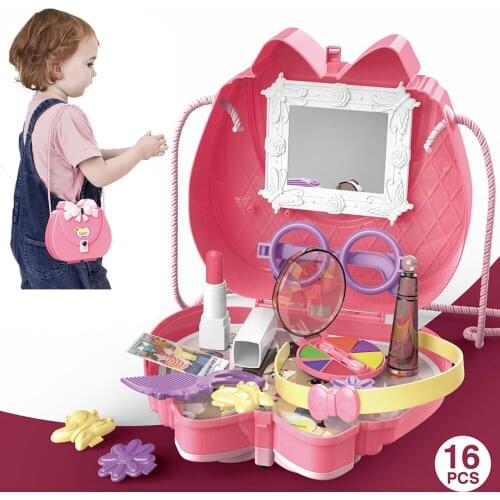 Little Girls Pretend Play Makeup Toy Beauty Salon Set Princess Vanity Case Dress Up Toys for girl with Crossbody Shoulder Bag