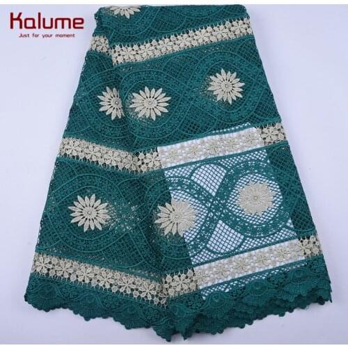 Kalume Latest Guipure Cord Lace African Lace Fabric Green Nigerian Water Soluble Cord Lace Fabric With Stones For Dress Sew 1992