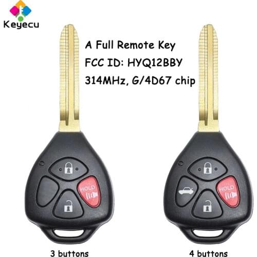 KEYECU HYQ12BBY Remote Car Key Fob 3/ 4 Buttons 314.4MHz 4D67/ G Chip for Toyota Camry Avalon Corolla Matrix RAV4 Venza Yaris