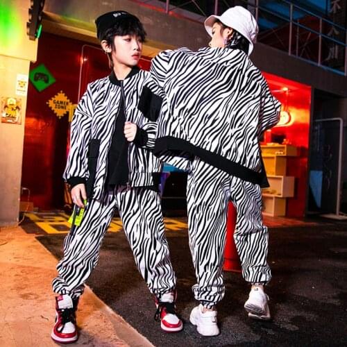 2020 Girls Hip Hop Clothes Long Sleeve Zebra Hiphop Suit Jazz Modern Dance Costumes Boys Performance Street Dance Wear DN6941