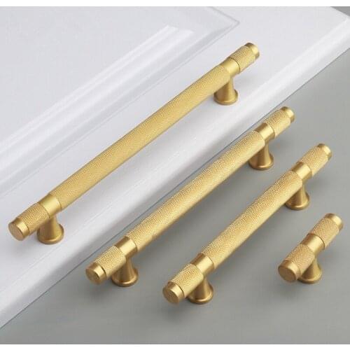 Knurl Brass Kitchen Cabinet Knobs and Pulls Gold Tbar Drawer Dresser Handles Gold Cupboard Wardrobe Door Handles-4Pack