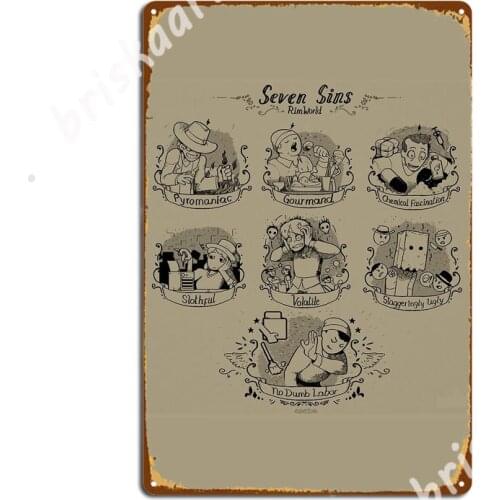 Seven Sins Of Rimworld Metal Signs create Living Room Poster pub Tin sign Posters