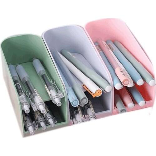 Multi-Function Desktop Oblique Insert Pen Holder Office School Storage Case Box Desk Pen Pencil Organizer 4 Color
