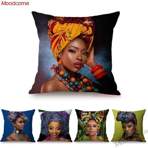 Fashion Magazine Cover Africa Girl Woman Black Beauty Headscarf Decorative Sofa Pillow Case Linen Home Decoration Cushion Cover