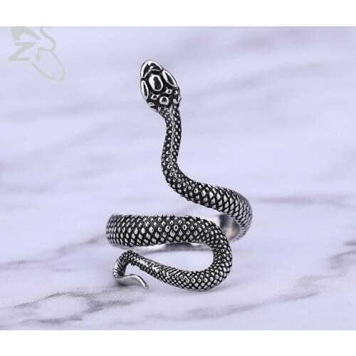 ZS Mens Puck Rock Roll Snake Adjustable Open Ring Boys' Hip Pop Animal Alloy Ring Womens Simple boho Jewelry bagues pour femme