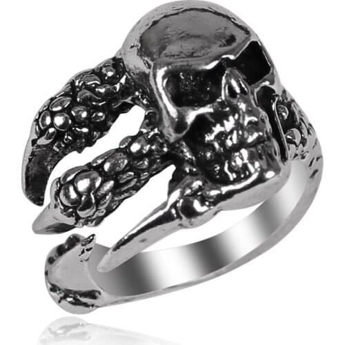 2021 New Retro Mens Ring Personality Domineering Gothic Adjustable Opening Black Skull Alloy Ring Jewelry Gift