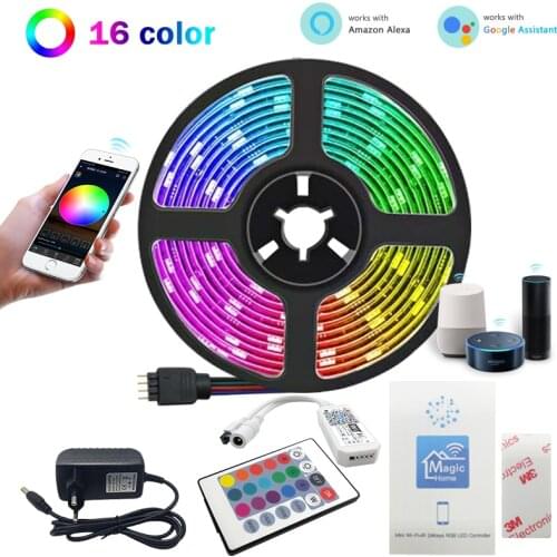 WIFI&Bluetooth Music Controller RGB 2835 5050 LED Strip Light Flexible Ribbon Fita 5M 10M 15M Tape Diode DC12V Room Decoration