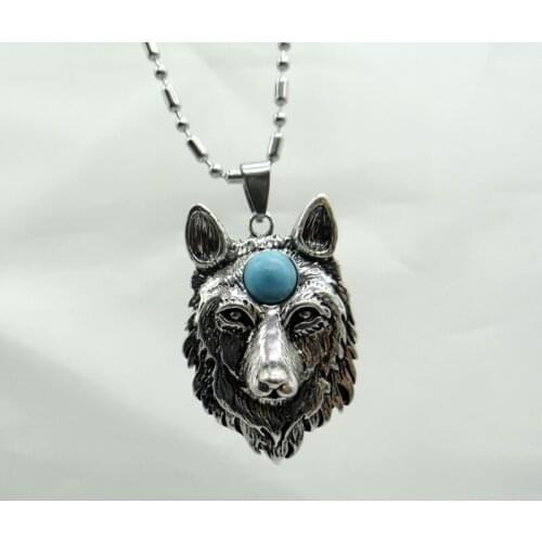Natural Stone Quartz crystal Turquoises Antiek Zilver Zinklegering Wolf head Charm Pendant for diy making necklace Accessories
