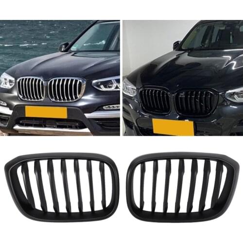 NEW-2Pcs Car Front Hood Kidney Grille Grill Mesh Matte Black Racing Grills For-BMW G01 G02 G08 X3 X4 2018 2019 2020