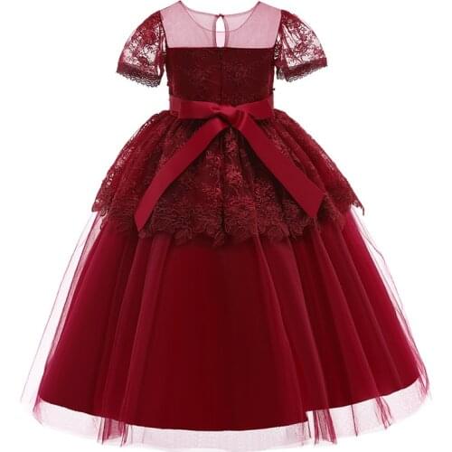 Girls Clothes 4-12 Years Summer Lace Princess Dress Beaded Wedding Dress Gauze Puff Sleeve Long Skirt Children Show Puff Skirt